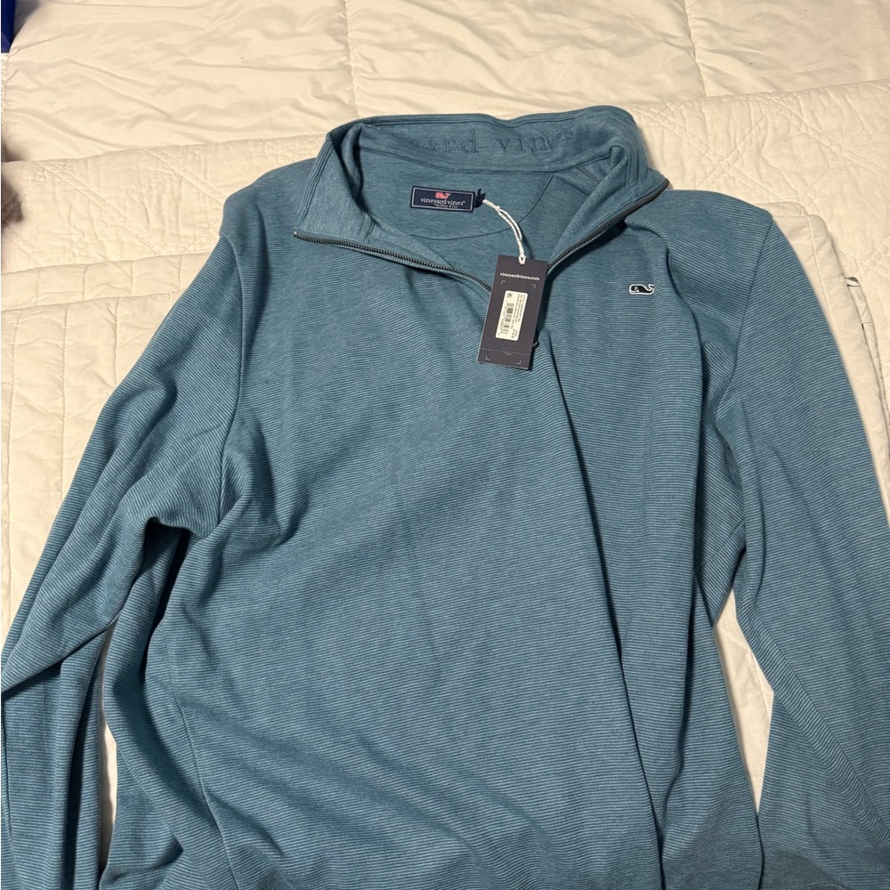 Vineyard Vines Striped Blue Half-Zip Sweater
